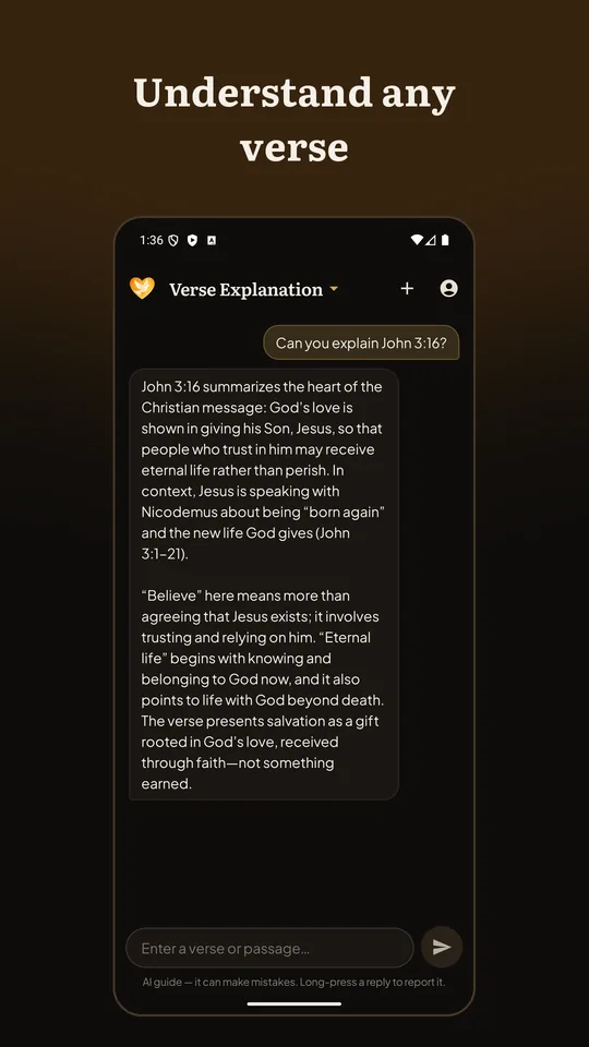 Verse Explanation mode explaining John 3:16