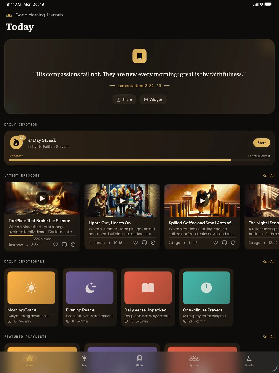 GraceSpace Today screen on iPad